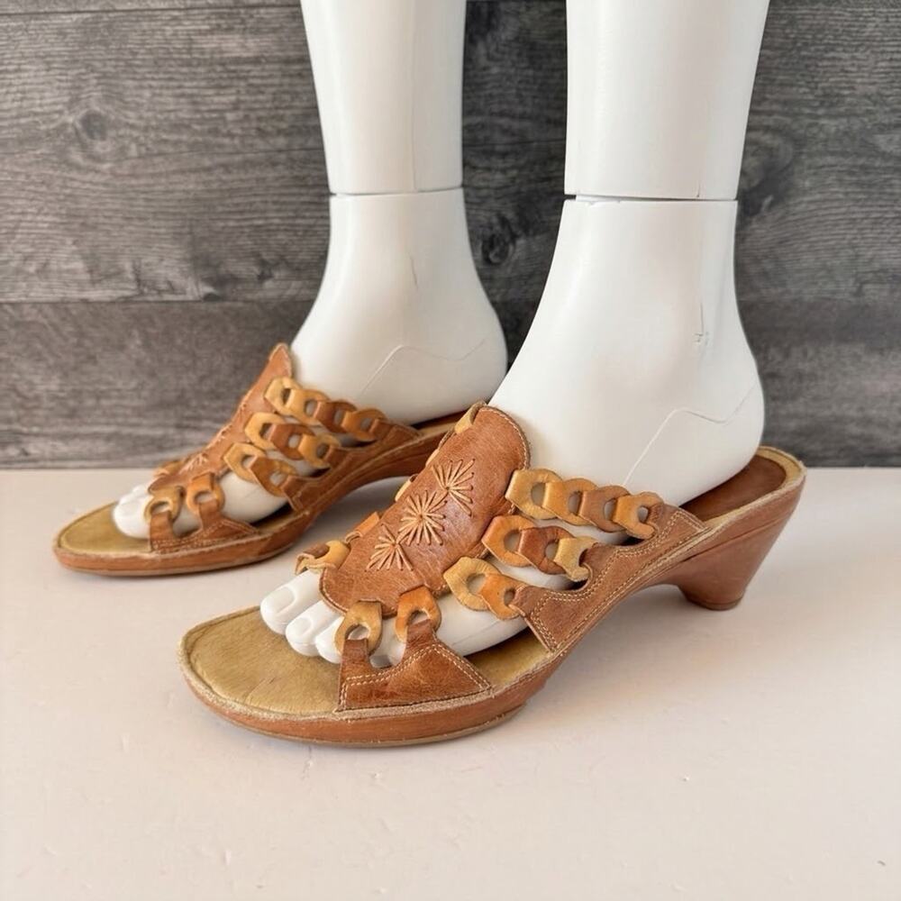 PIKOLINOS SANDALS Womens Brown Leather Comfort Slides Embroidery Sz 41 EU 10 US